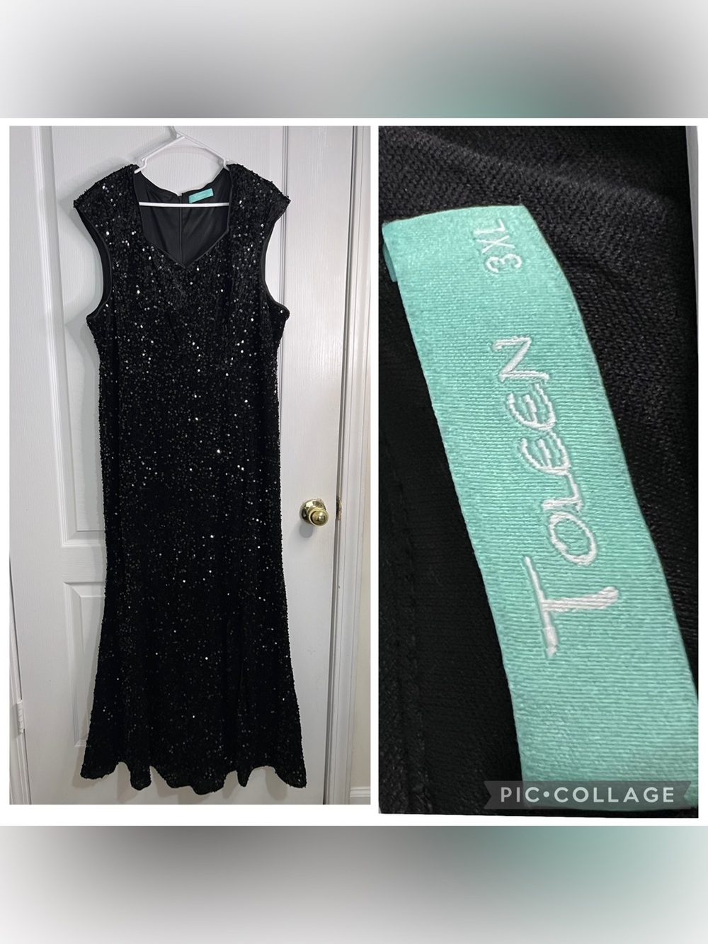 Toleen Black Sequin Evening maxi Dress size 3XL